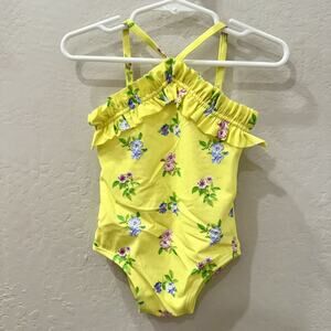 Janie and Jack Yellow Floral Ruffle One Piece Swimsuit